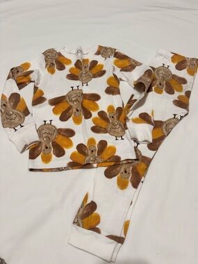 Carter's White Pajama Set with Brown and Gold Turkey Prints